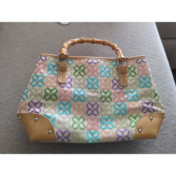 Relic By Fossil Multi-Color Woven Bag with Bamboo Handles - Picture 2 of 5